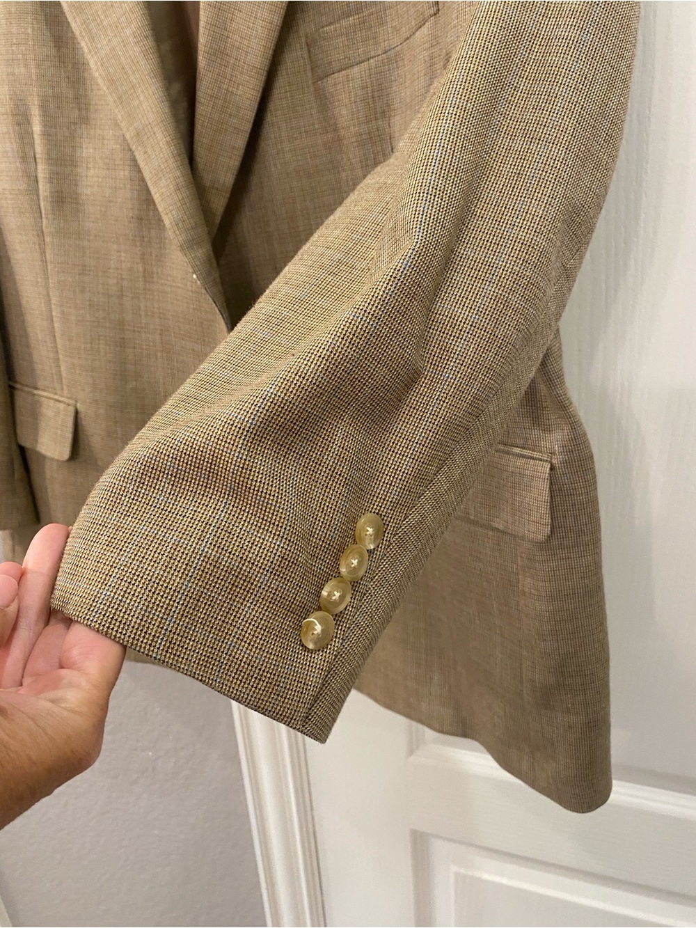 Ralph Lauren Men's Tan Sport Coat Blazer Size 46S Wool Blend Classic Houndstooth - Picture 4 of 11
